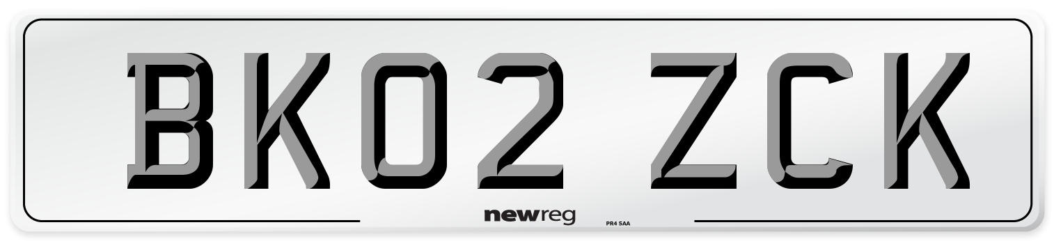 BK02 ZCK Number Plate from New Reg
